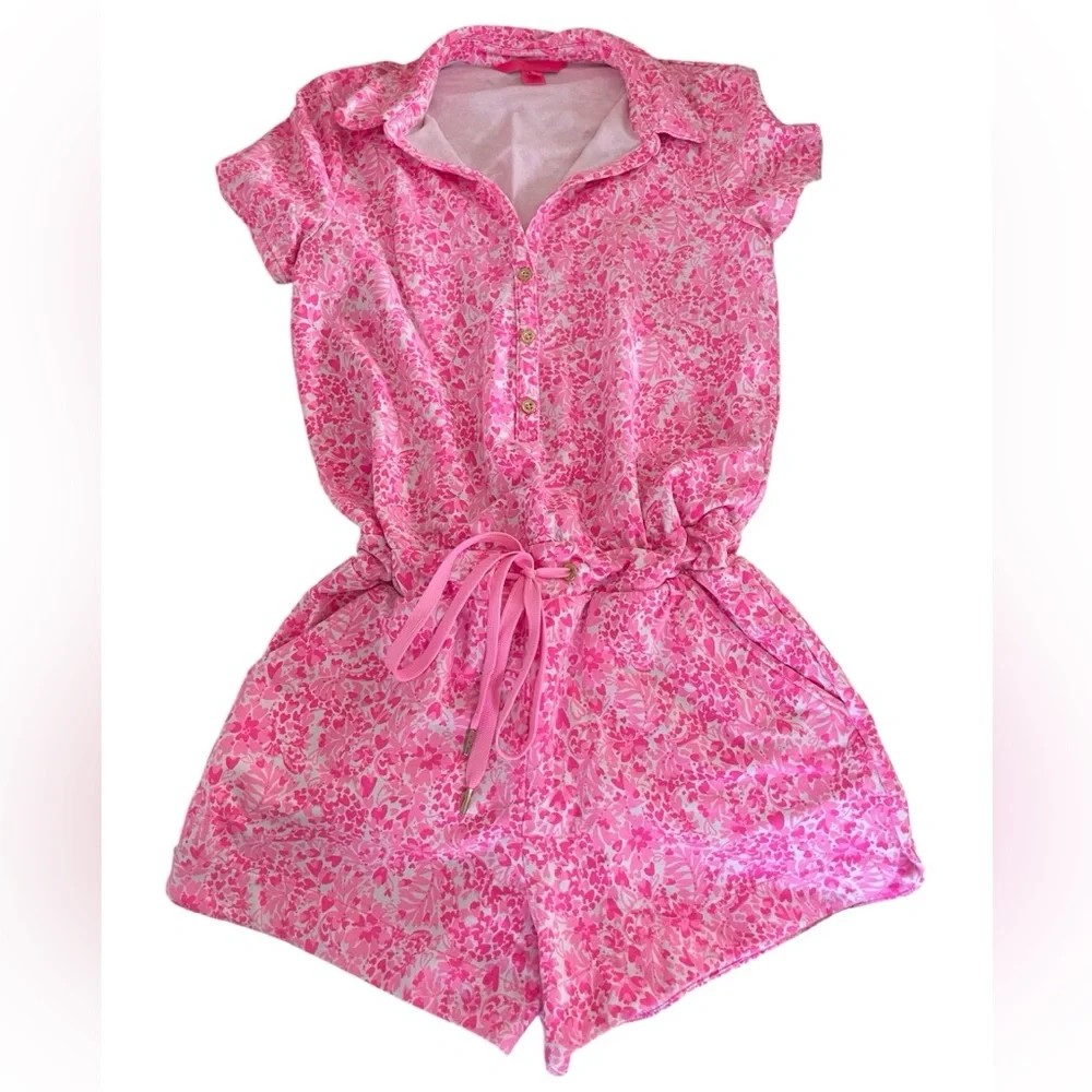 Lilly Pulitzer Short Sleeve Hot Pink Button Up Jorgie Shorts Romper Women’s Sm - Picture 13 of 13
